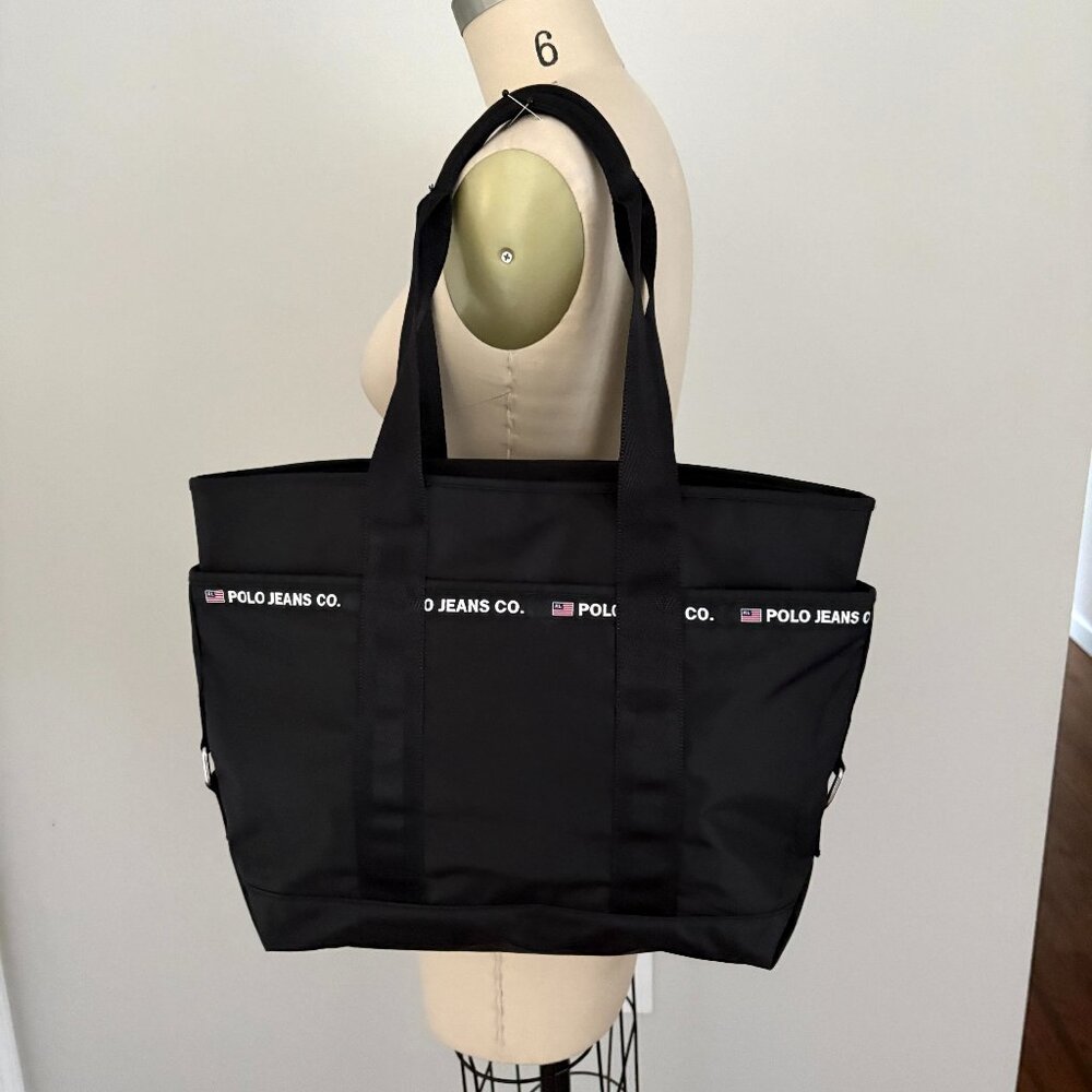 Ralph Lauren Polo Jeans Co Black Nylon Bag Logo USA Flag Tote Y2K Sportswear